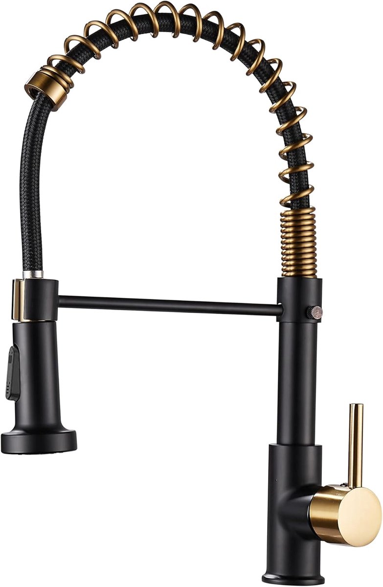 SnelShoppen - Keuken Mengkraan met Trekbare Sprinkler - Dubbele Spray Modus - Messing Deck Mounted - Zwart Goud - Perfect voor Keuken en Granieten Wer