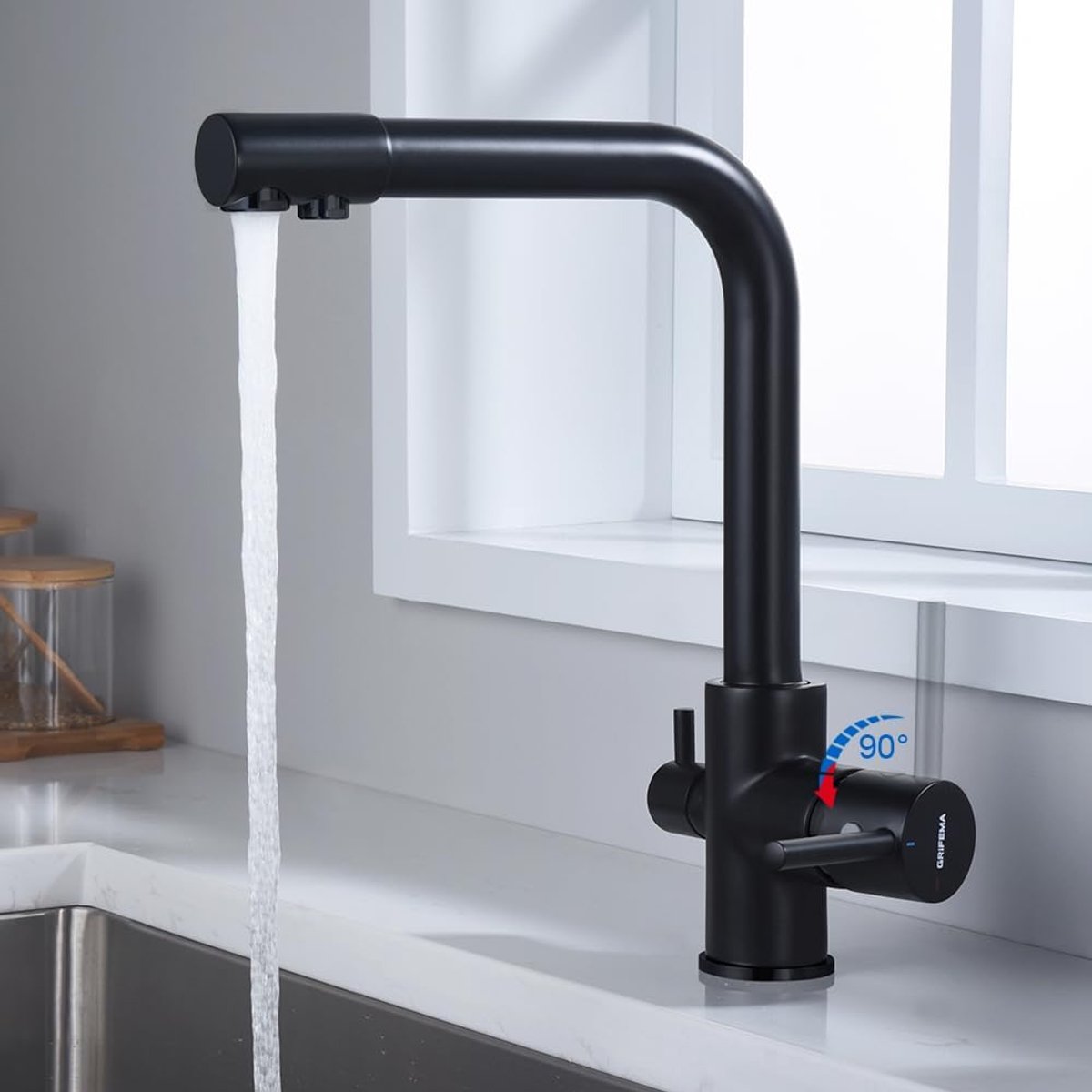 SnelShoppen - 3-Weg Keukenkraan - Drinkwater Keukentap - 360° Rotatable Mengkraan met 2 Ha