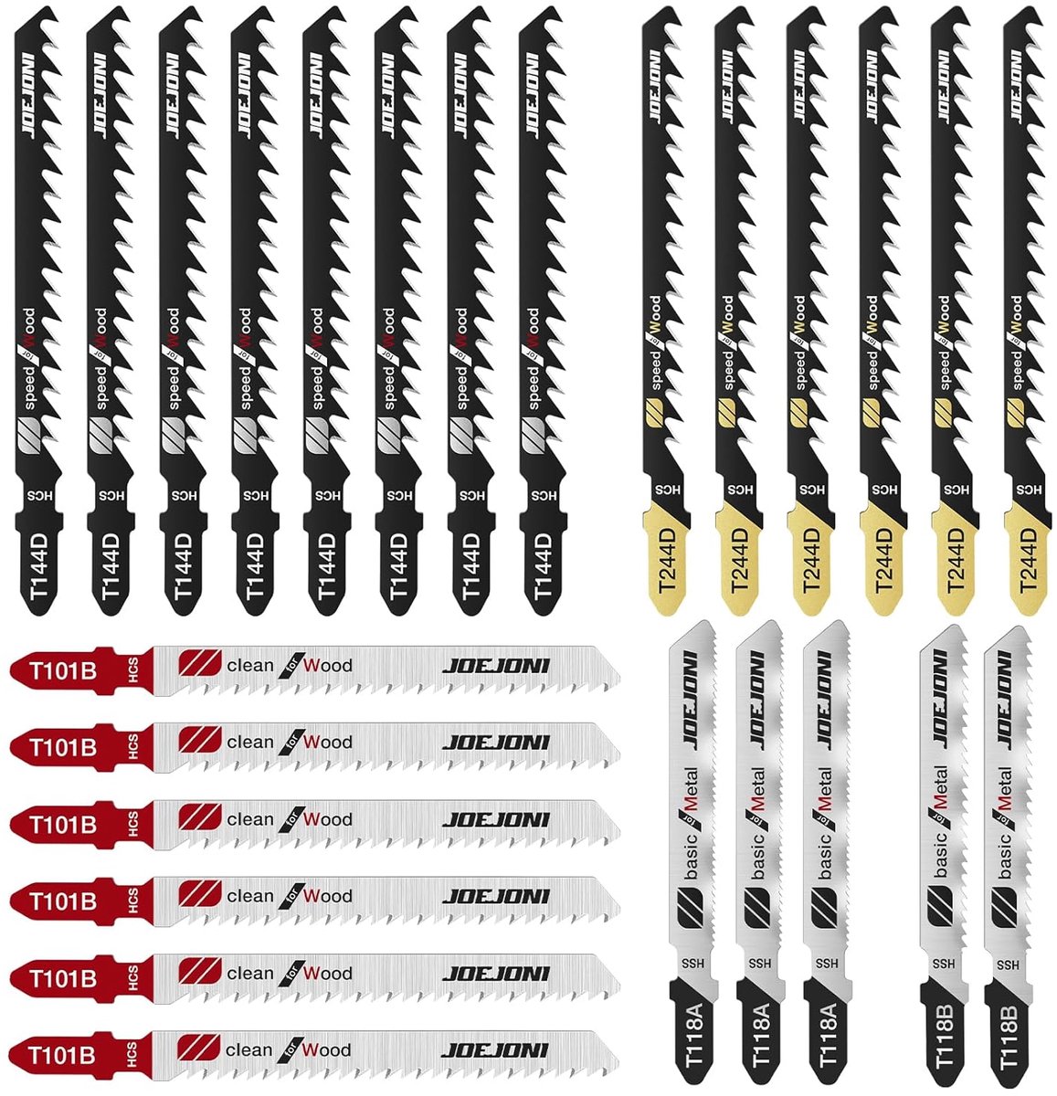SnelShoppen - Jigsaw Set 25pcs T-shank Jigsaws, HCS & HSS Zaagbladen met Opbergtas, Geschikt voor Hout, Plastic en Metaal - Professionele Jigsaw Acces