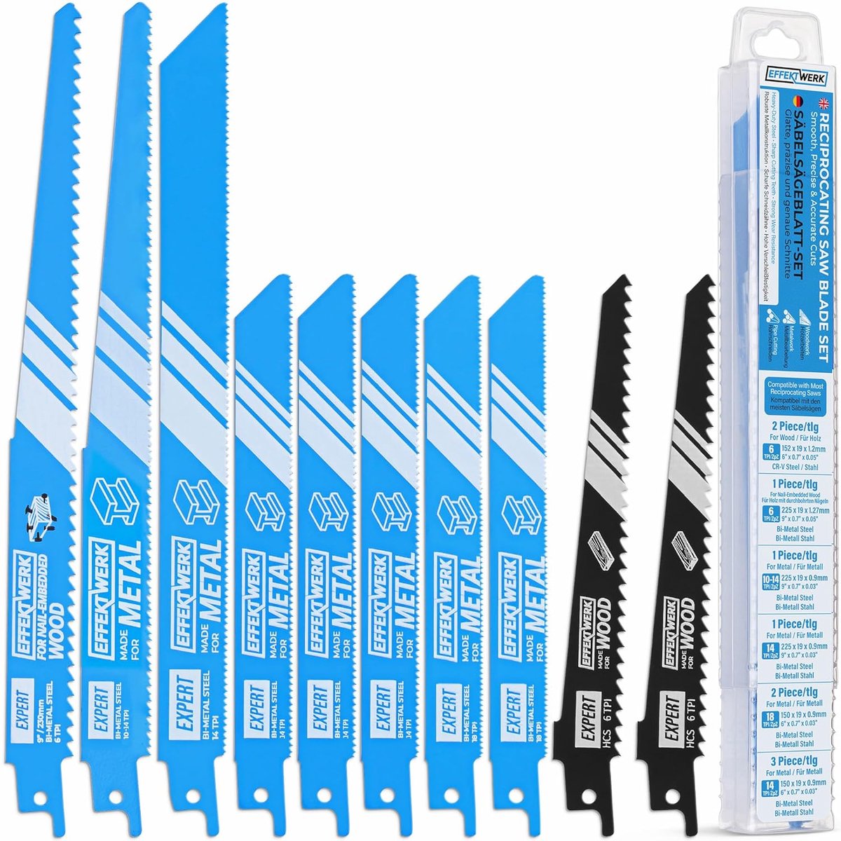 SnelShoppen - Sabreslijpset - 10-delige HCS staal zaagbladen voor hout, metaal en plastic - 6/10/14/18 TPI - Heavy-Duty zaagaccessoires