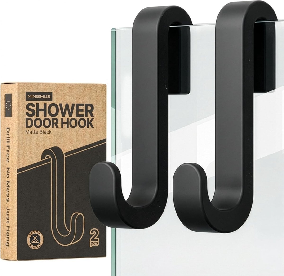 SnelShoppen - MINISMUS Douchehaak Glaswand, Handdoekhouder Douche, Zwart Siliconen, 2x - Ideaal Voor Badkamer, Handdoeken, Badjassen