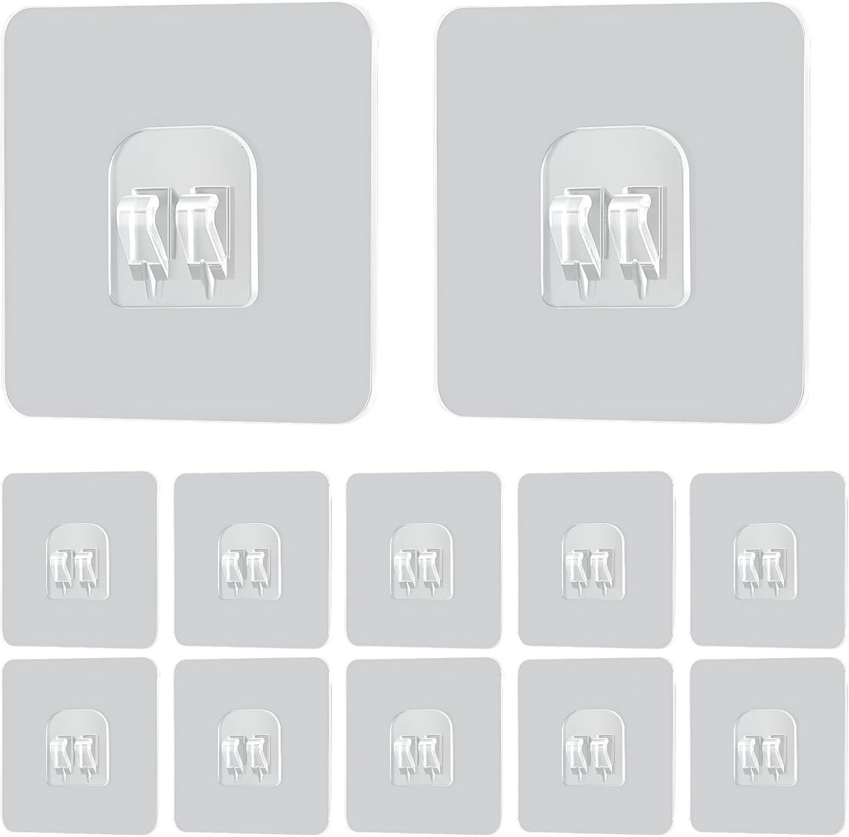 SnelShoppen - Pack van 12 Transparante Zelfklevende Haken 7x7 cm - Ideaal voor Badkamer, Keuken, Woonkamer - Geen Boren, Geschikt voor Glad Glas, Tege