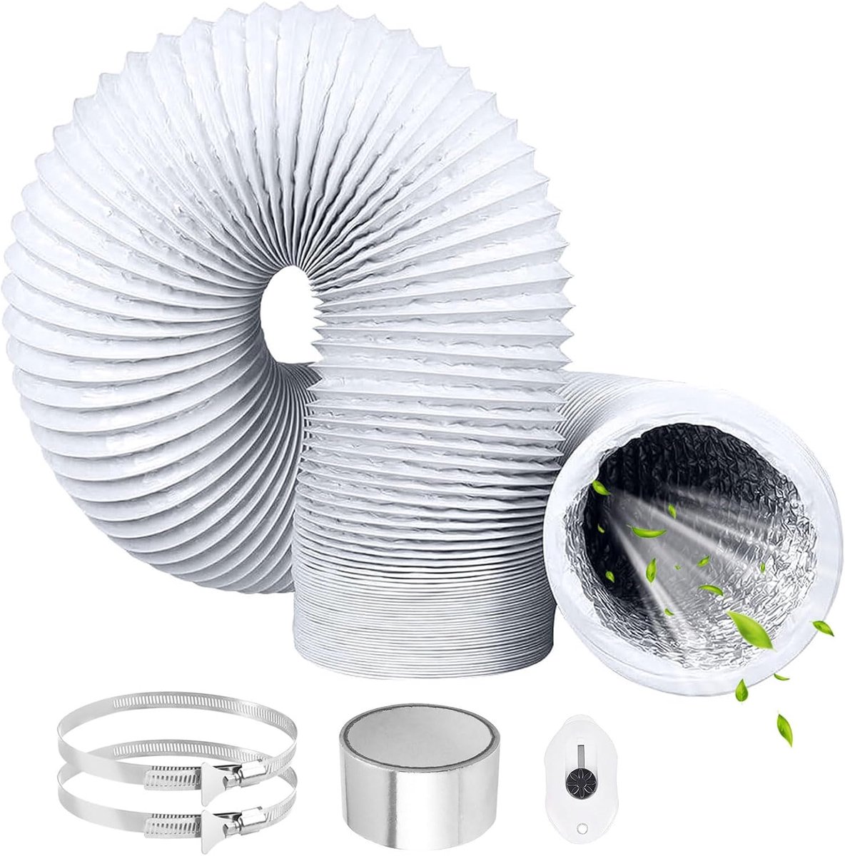 SnelShoppen - PVC Flexibele Aluminium Slang 100mm - RVS Klemmen voor Ventilatie, Airconditioning, Droger, Afzuigkap - 2 Stuks