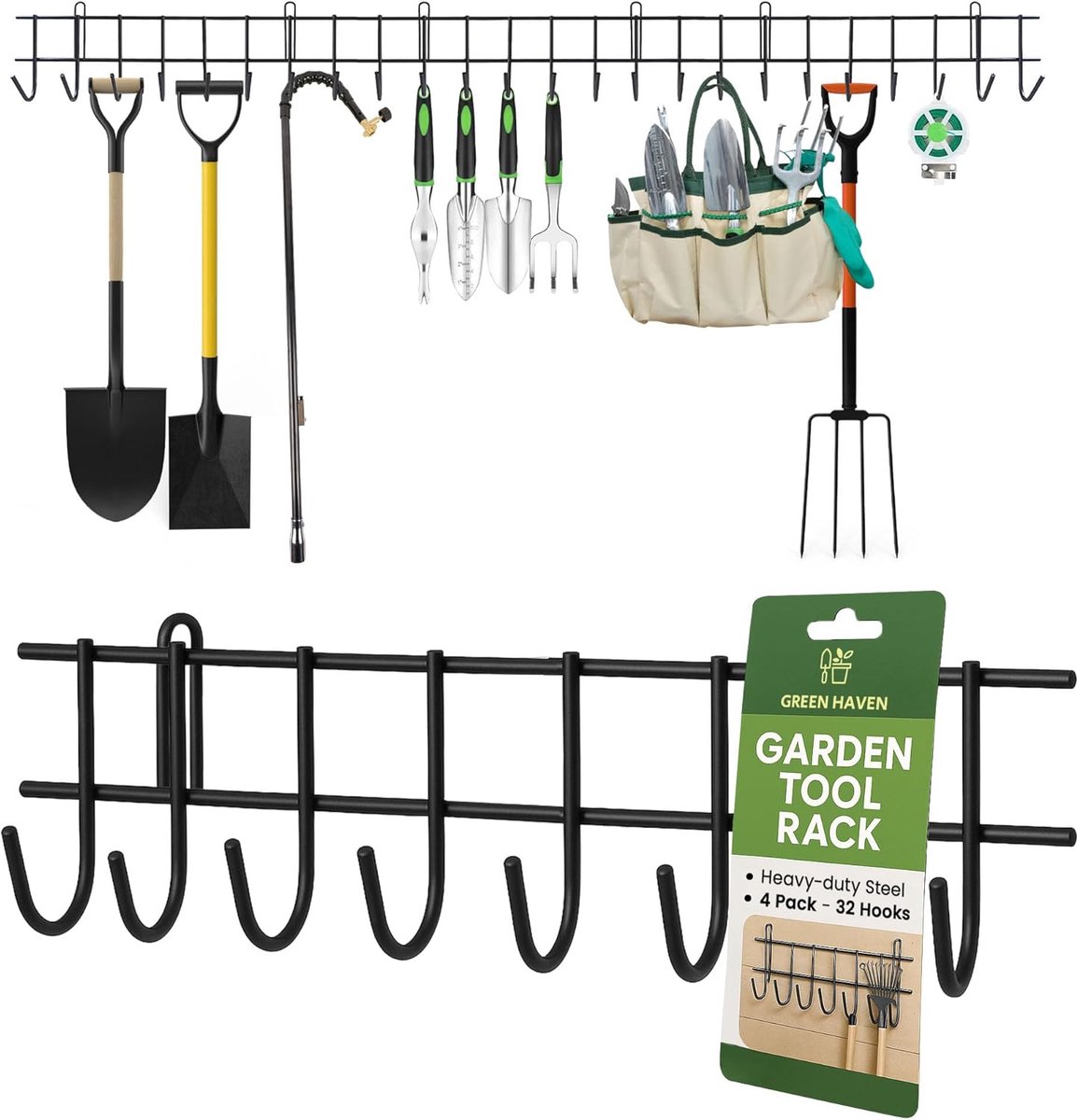 SnelShoppen - Tuin Gereedschap Opslag Rek 160cm - Metalen Wandmontage - Heavy Duty Tuin Gereedschap Organizer voor Tuin en Schuur