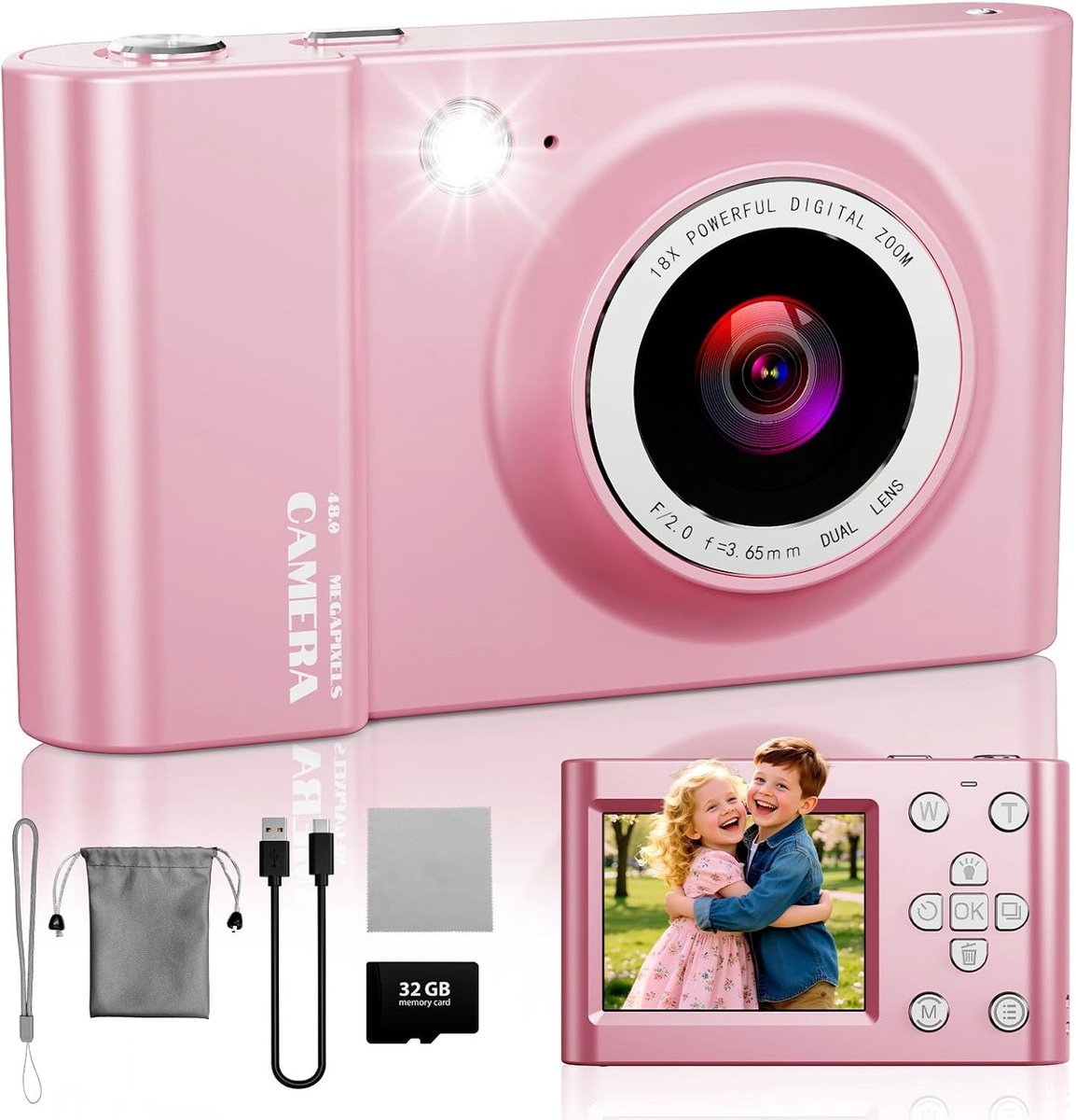 SnelShoppen - Digital Camera 4K 64MP Auto Focus Foto Camera met 18X Zoom, 2.4" LCD Scherm, 32GB Kaart, Draagbare Foto Camera voor Kinderen en Vloggers
