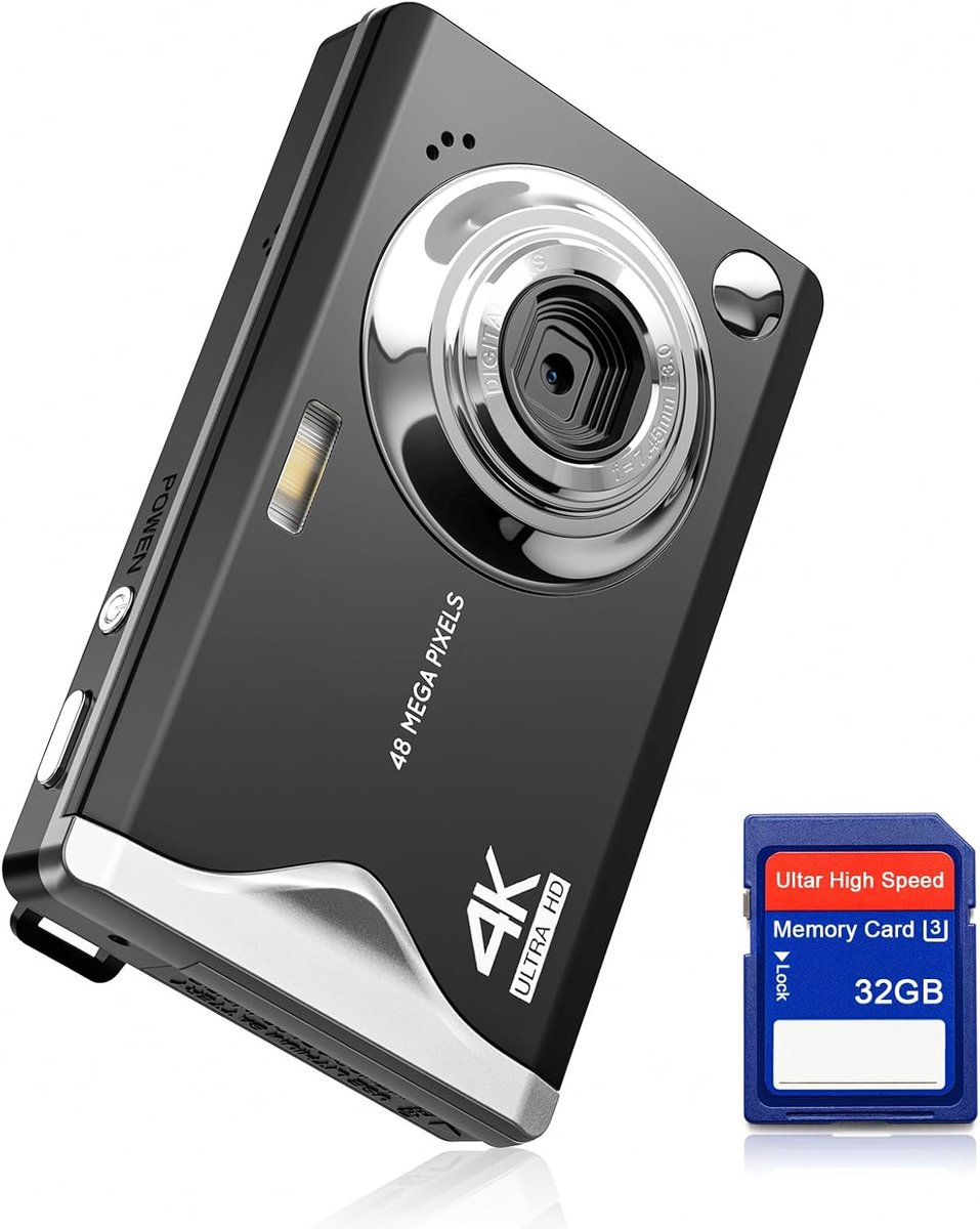SnelShoppen - Digitale Camera 48MP 1080P FHD, 16x Digitale Zoom, 3.0 Inch Scherm, Compacte Fotocamera met 32GB TF Kaart, USB Kabel voor Beginners, Tie