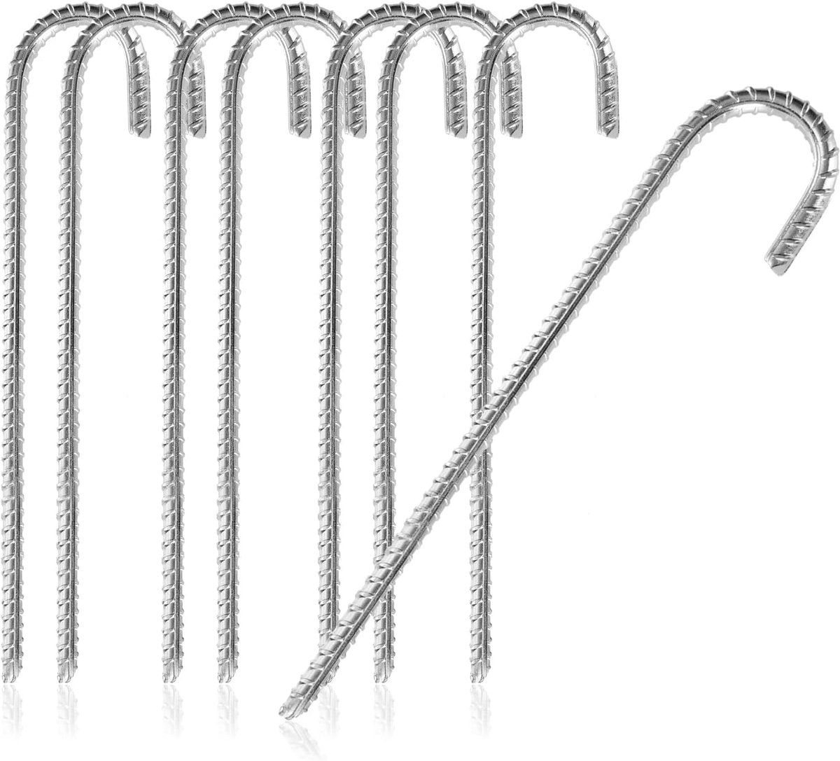 SnelShoppen - 8 x XL Grondankers van Staal, J-vorm 30 cm, Ø 1 cm, Gegalvaniseerde Grondankers voor Tenten, Paviljoens, Springkussens, Trampolines, Roe