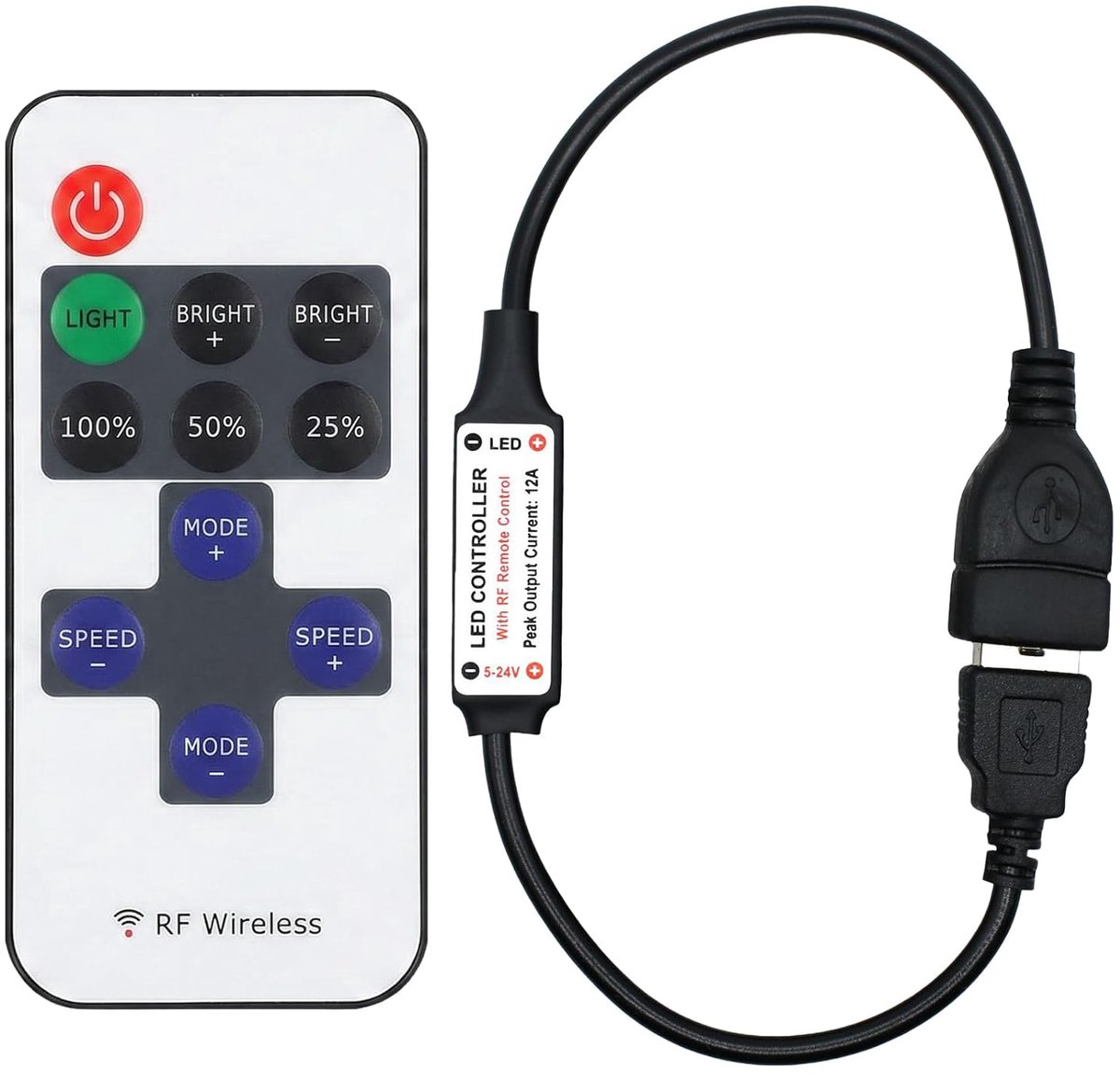 SnelShoppen - Mini USB RF Draadloze Dimmer Remote Control - 11 Knoppen LED Controller met Radio Controle voor DC5-24V LED Strips en USB Verlichting
