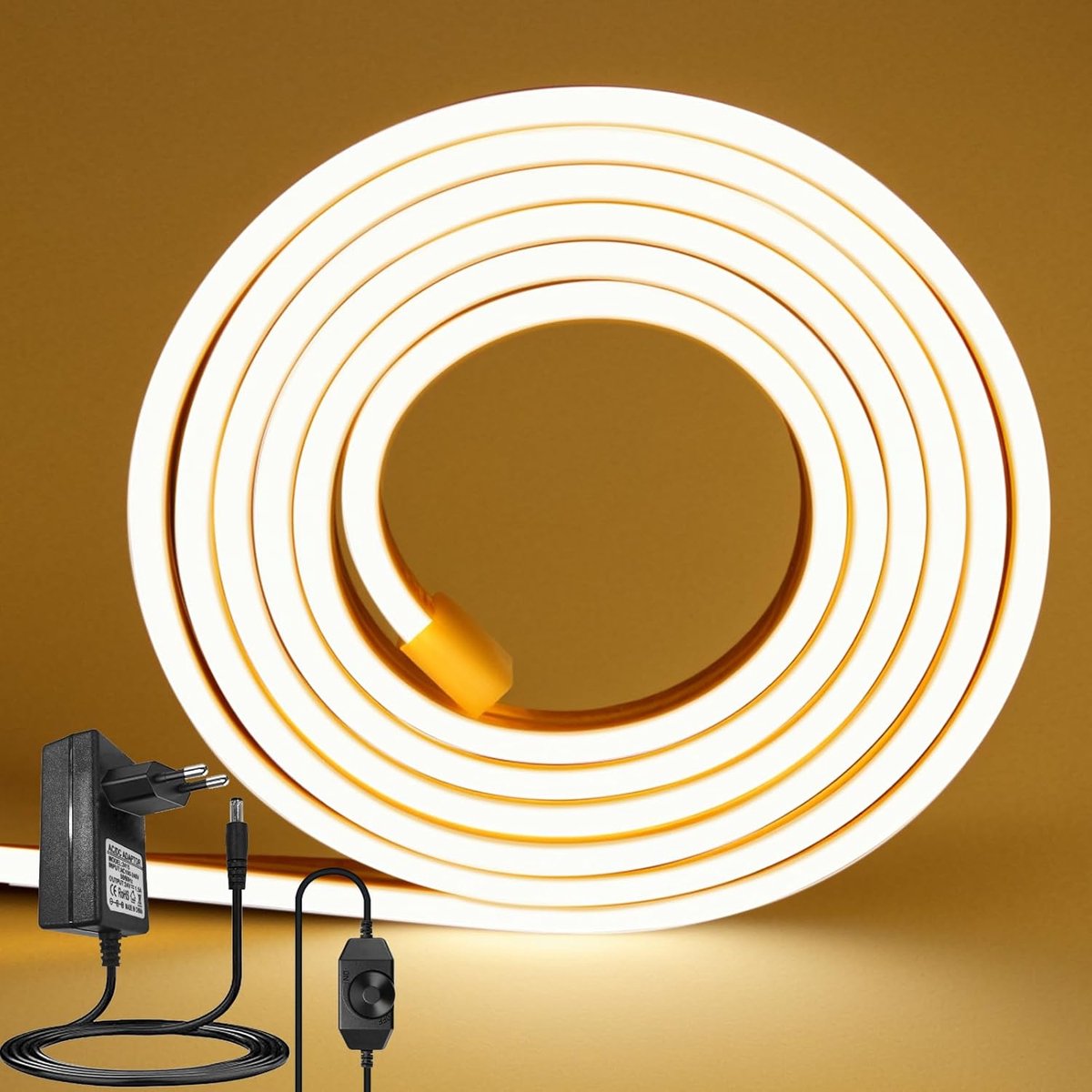 SnelShoppen - 10m LED Neon Strip met Dimmer Warm Wit - 1200 Leds Flexibele LED Lichtband - DIY Tailleren voor Sfeervolle Keuken, Slaapkamer, en Feestd