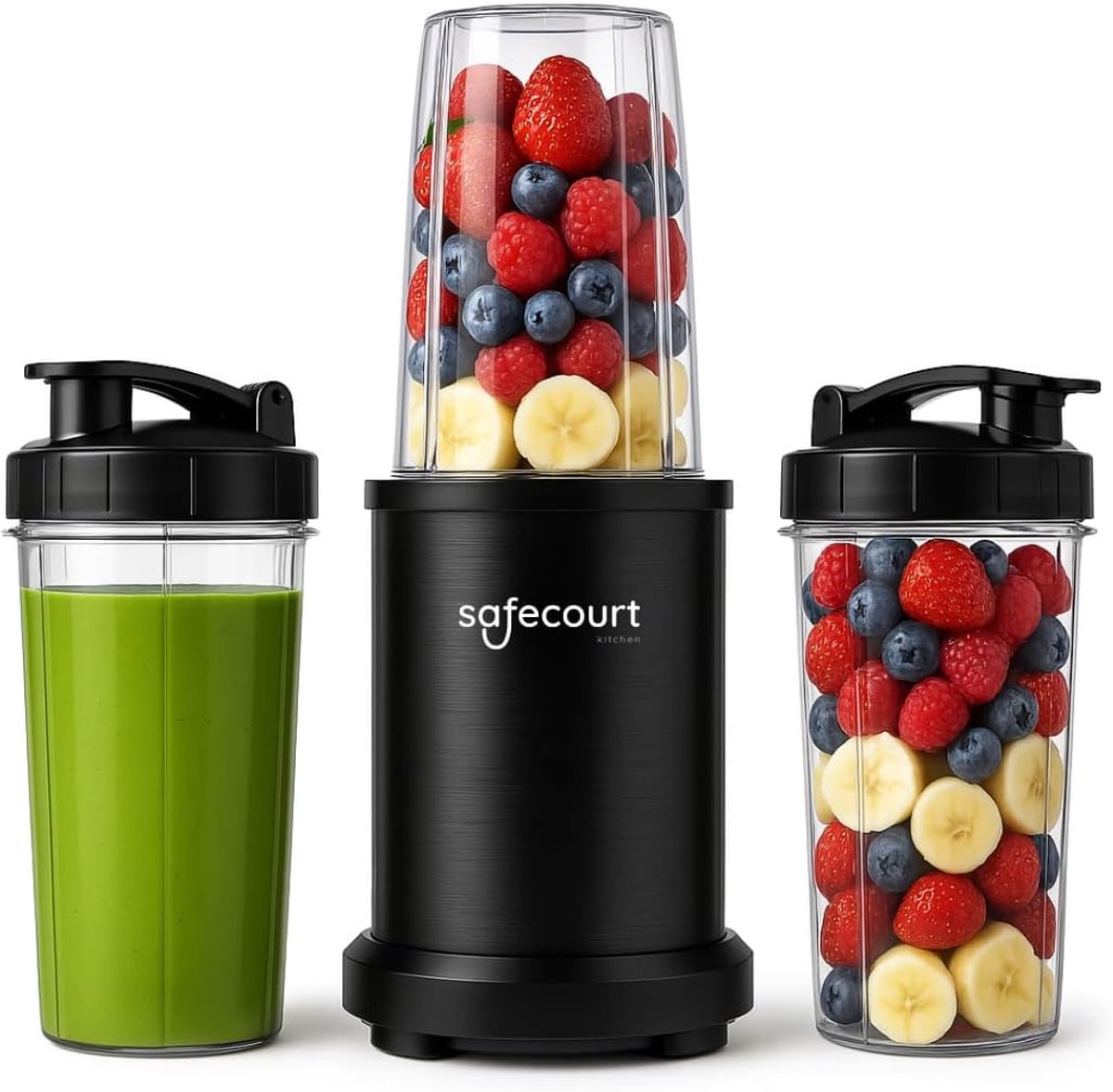 SnelShoppen - Power Blender 1200W - Smoothie Maker voor IJs & Bevroren Fruit - BPA Vrij - To-Go Cups - Zwart - Perfect voor Keuken, Sport, en Reizen