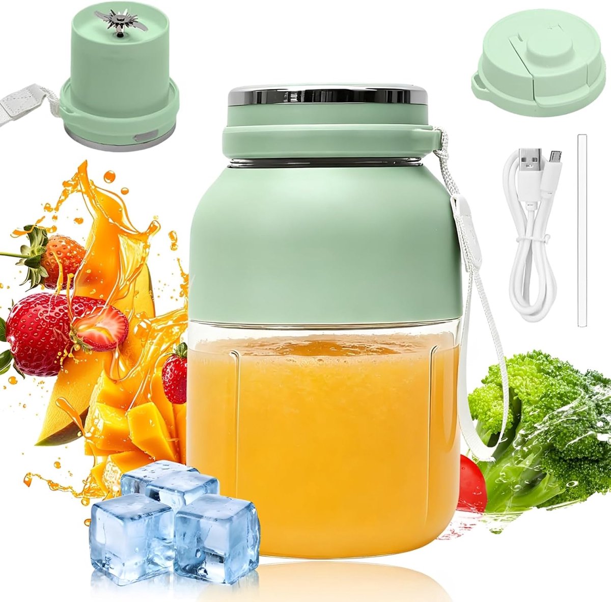 SnelShoppen - Draagbare Mixer 1200 ml - Smoothie Maker To Go - Blender Fles met Lekvrij Deksel - Draadloos Oplaadbaar - Perfect voor Kantoor, Fitness