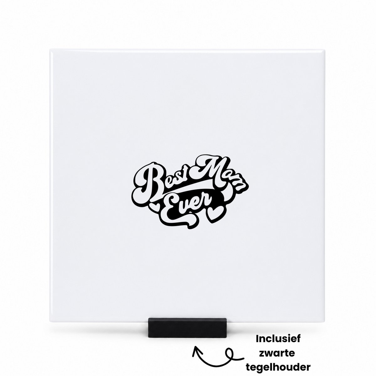 Hacebo Best mom ever tegeltje met tegelhouder - Mama - cadeau mama - tegeltjes met tekst - Moederdag - Leuk cadeau voor je mama om te geven - verjaardag mama - moederdag - spreuktegels - 15x15 CM Wit