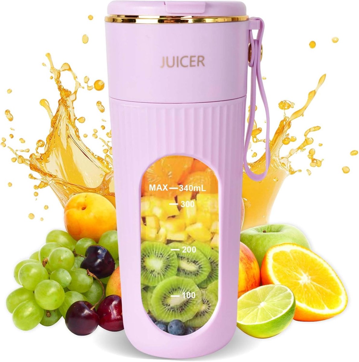SnelShoppen - Portable Mixer Mini Blender USB-C Oplaadbaar voor Smoothies en Shakes 340ml Cup Roze, Ideaal voor Reizen en Keuken