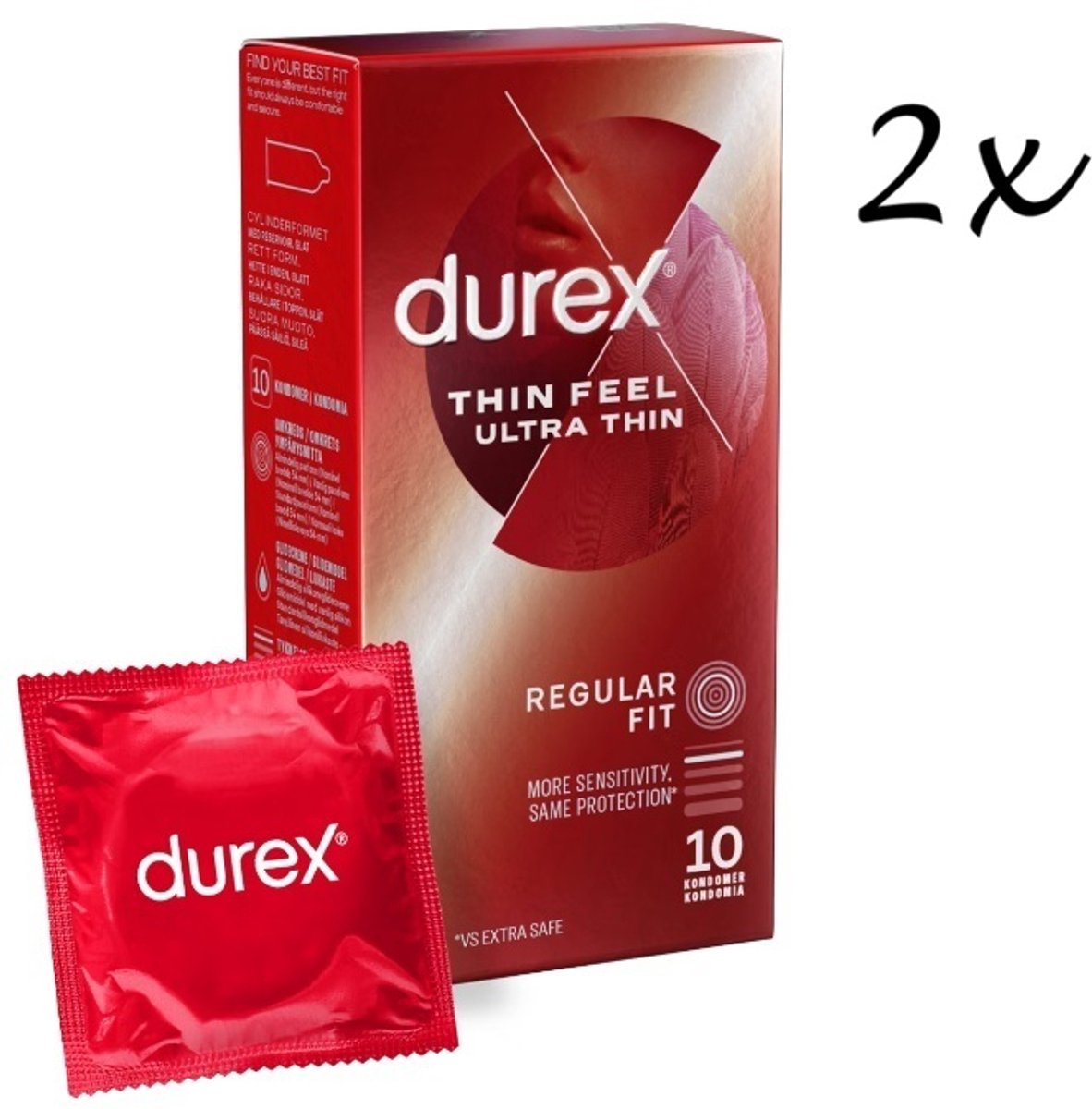 Durex Thin Feel Ultra Condooms - 20 stuks (2x10 stuks)-Extra Dun voor meer Gevoel - Discreet Verpakt