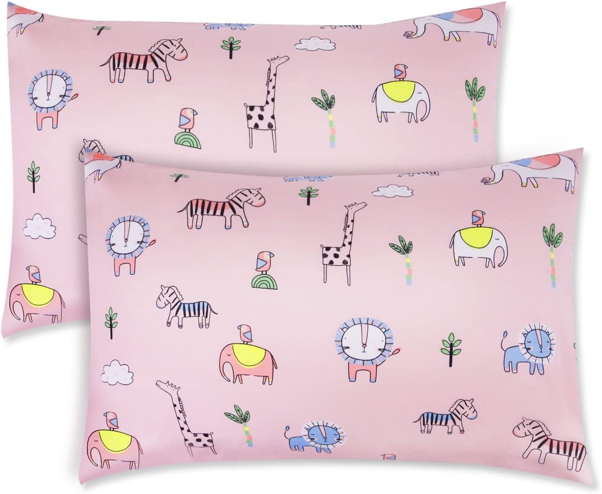 SnelShoppen - 2-Pack Baby Kussenhoezen Katoen, Ademend en Zacht, 40x60 cm, Roze Boswereld, Perfect voor Kinderen en Baby's, Reis Kussenhoezen