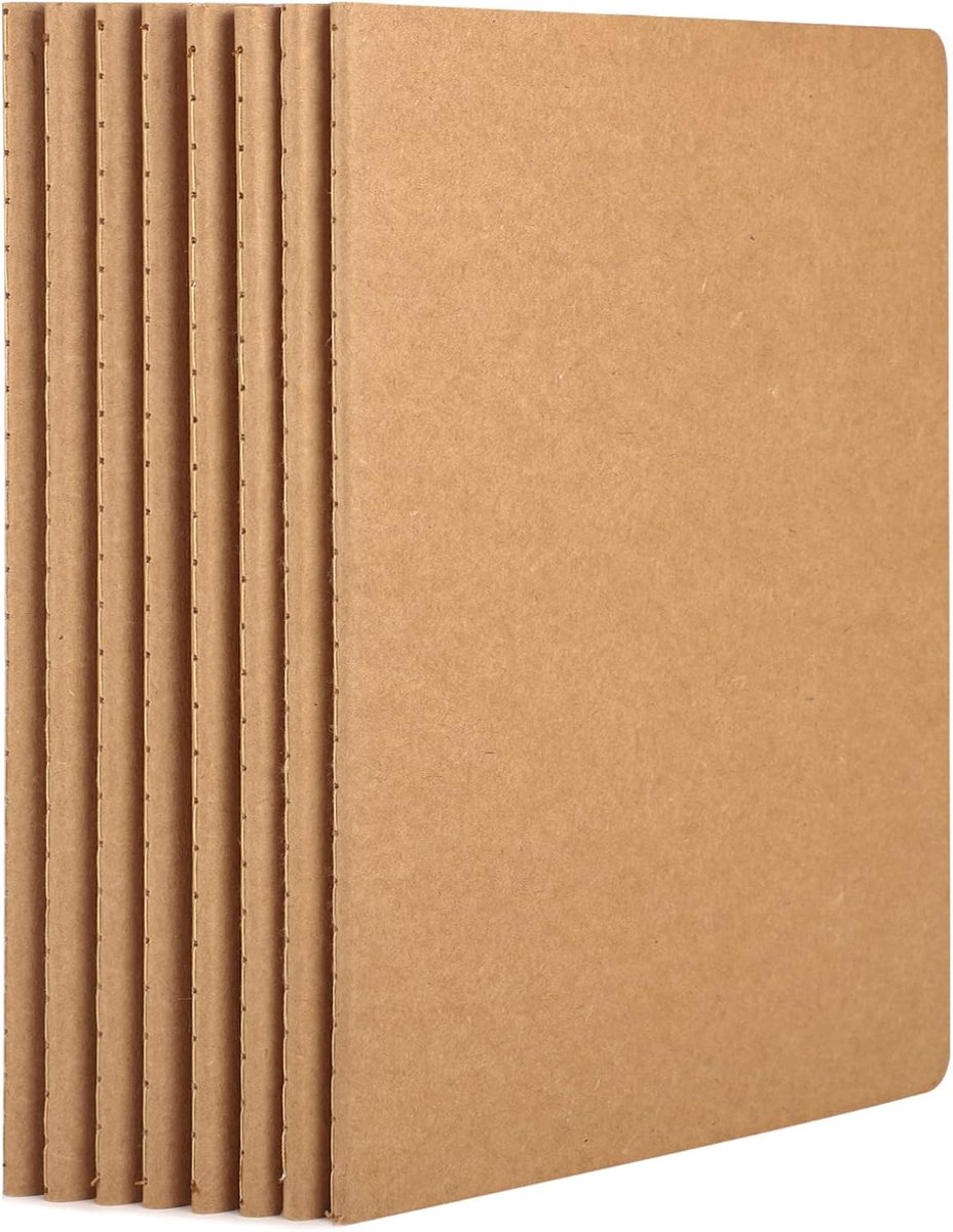 SnelShoppen - Notebook A5 Pointed - 8-pack Notepad Punched 5mm Notebook Set - Bullet Journal A5 - Schrijfblok Notebooks Softcover Kraft - Perfect voor