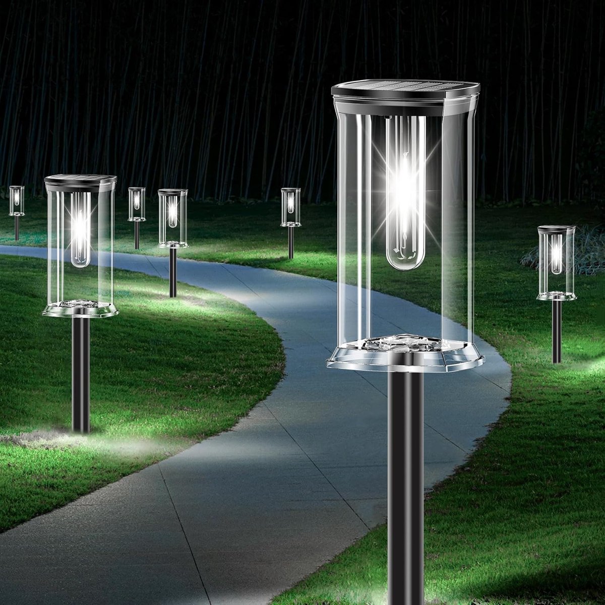 SnelShoppen - Set van 12 Solar Tuinlampen - LED Buitenverlichting - Waterdicht en Automatisch - Verlichting voor Tuinpad, Oprit en Terras - Koud Wit