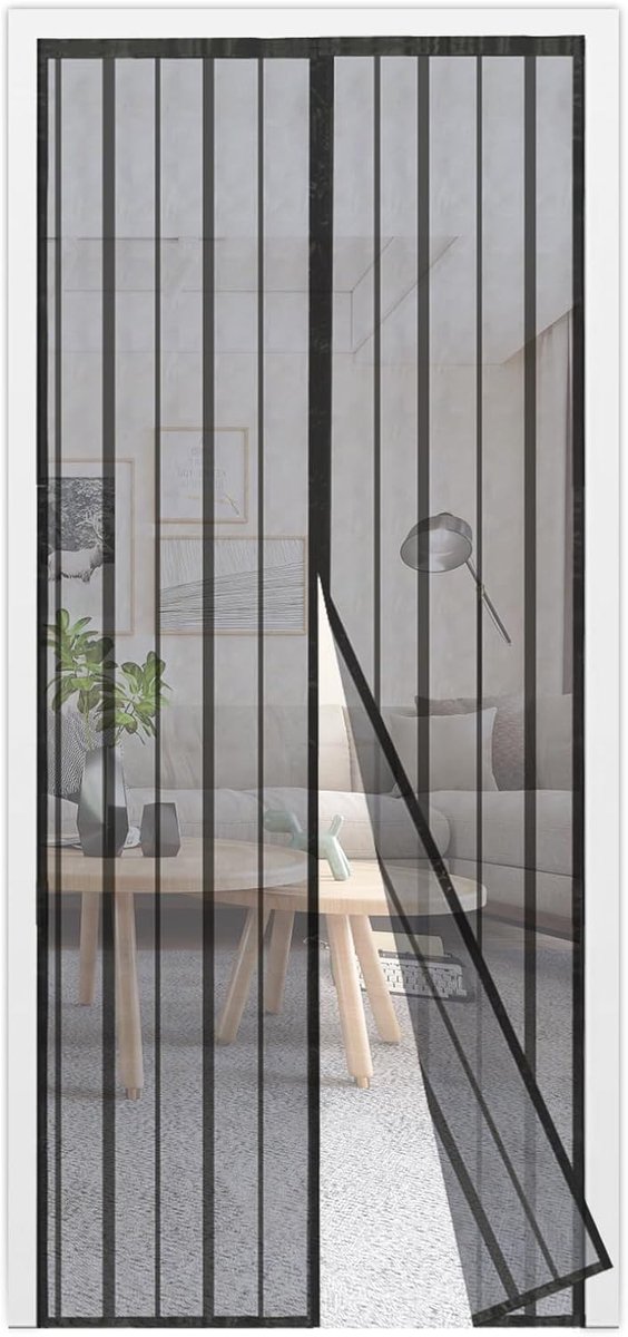SnelShoppen - Magnetisch Vliegenraam voor Balkondeur, Geen Boren, Insectenbescherming, Schuifdeur, Eenvoudige Montage, 95 x 215 cm, Zwart