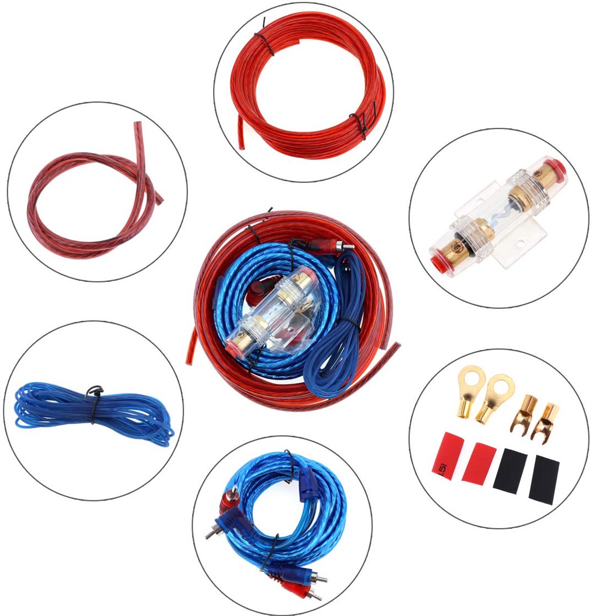 SnelShoppen - 10 Gauge Amplifier Installatiekit - Auto Audio Draadset voor Versterker en Subwoofer - Hoogwaardige Speaker Kabels met Fusehouder - Idea