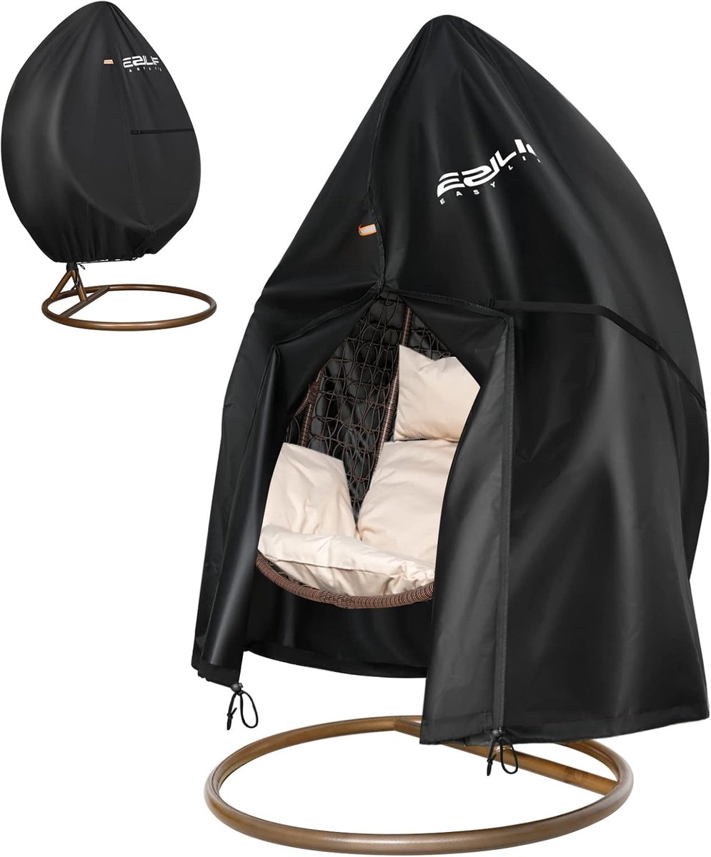 SnelShoppen - Hangstoel Cover 420D Oxford, Waterdicht, Met Rits en Trekkoord, Windbestendige Bescherming 190 x 115 cm voor Tuin, Balkon en Camping