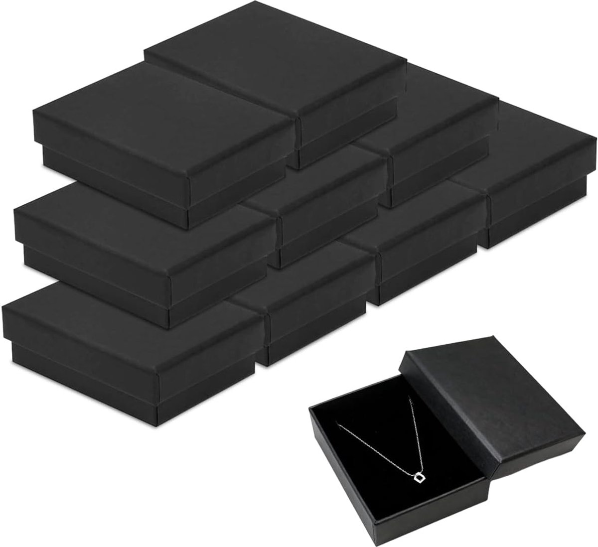 SnelShoppen - 9 Stuks Zwarte Kartonnen Sieraden Dozen met Deksel 9x7x3 cm - Cadeau Dozen voor Oorbellen, Kettingen, Armbanden en Ringen - Perfect voor