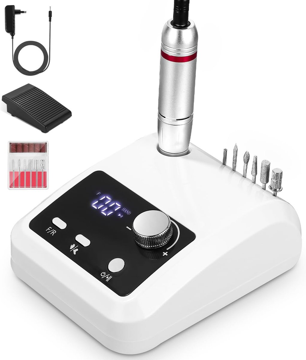 SnelShoppen - Elektrische Nagel Cutter 45.000 RPM voor Gel Nagels, Professionele Nagel Vijl met 5 Opzetstukken, 6 Polijstkappen, Pedal en Grater, Mani