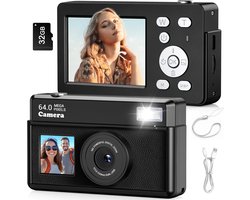 SnelShoppen - Digitale Camera FHD 1080P met 18x Zoom en Antischok Functie - Perfect voor Selfies, Vlogs en Verre Landschappen - Zwart