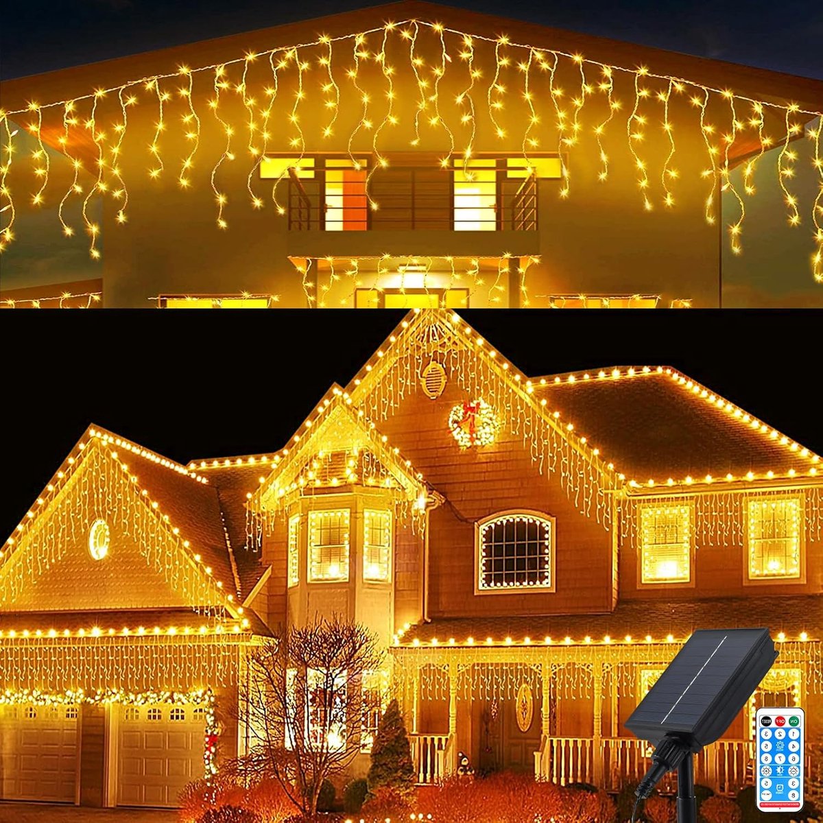 SnelShoppen - Solar Ice Rain String Lights USB Oplaadbaar 8M Waterdicht 288 LEDs 48 Stuks Gordijnverlichting met Afstandsbediening voor Tuin, Feest, K