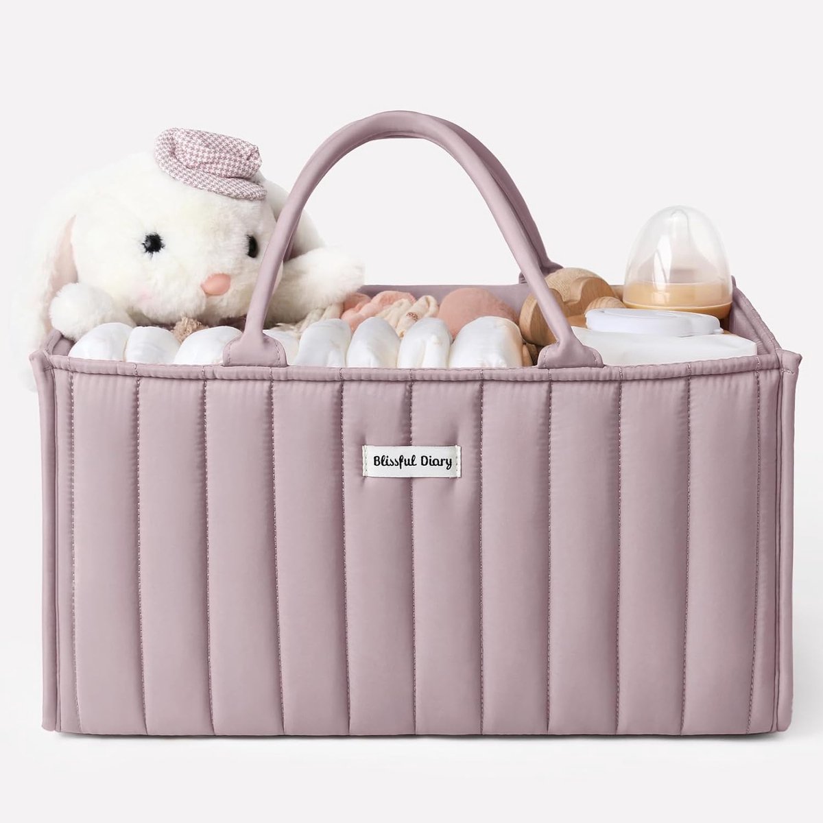 SnelShoppen - Diaper Bag Organizer Mauve Pink - Stijlvolle Opbergmand voor Babyspullen, Diaper Caddy met Handvatten en Verstelbare Scheiders, Must-Hav