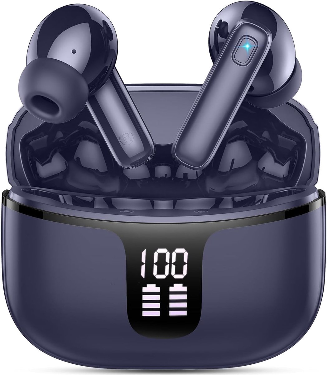 SnelShoppen - Bluetooth Headphones Draadloos 5.4 In-Ear met 4 ENC Noise Cancelling Microfoons, 48 Uur Hi-Fi Stereo, LED Display, IP7 Waterdicht, Ideaa