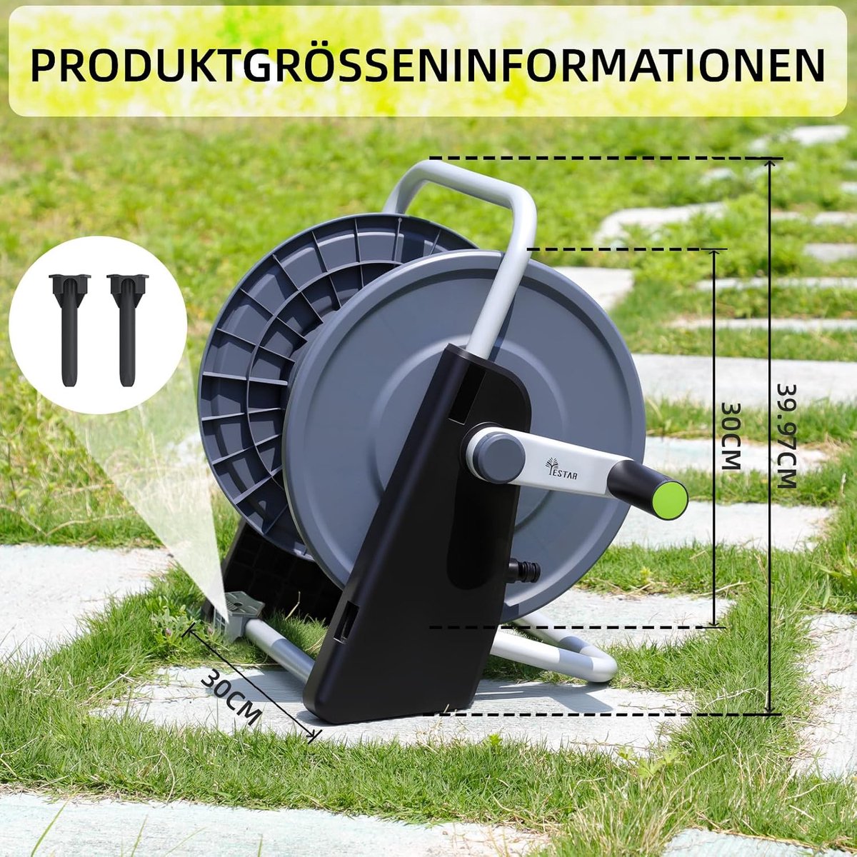 SnelShoppen - Tuinslanghaspel, Tuinslangwagen voor Max 50-200 m, 5/8 Inch Tuinslang, Wandgemonteerde Waterhaspel (Grijze Kunststof)