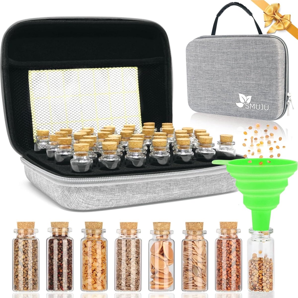 SnelShoppen - 40 Slots Seed Storage Box - Stevige Zaadopslag met Labels en Glazen Container - Organisator voor Groente, Fruit en Bloemenzaden - Ideaal