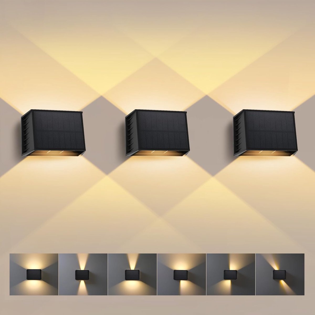 SnelShoppen - T-SUN LED Solar Wandlampen Buiten - Instelbare Op- en Neerwaartse Verlichting - 3000K Warm Wit - IP67 Waterdicht - Tuin, Balkon, Patio,
