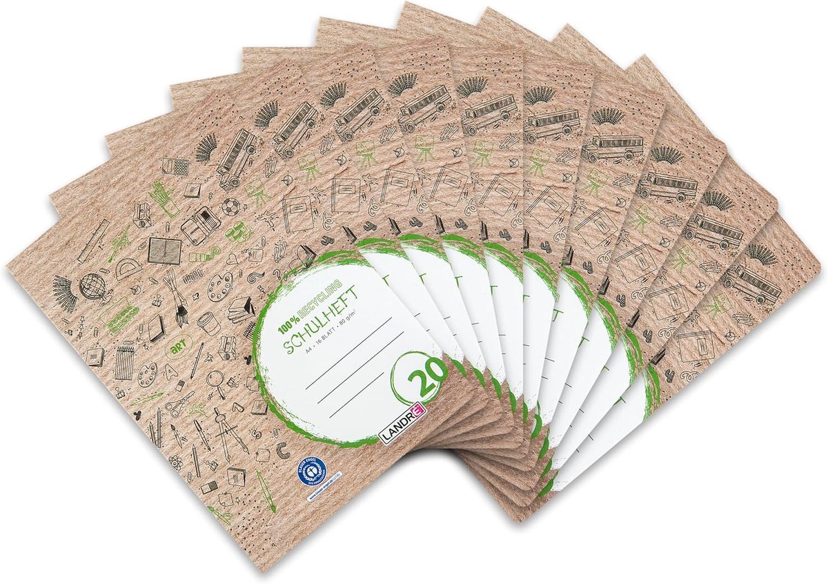 SnelShoppen - A4 School Notebooks, 10 Pack, 16 Bladen, Ruler 20, Blank, 80 g/m² Gerecycled Papier, Ideaal voor School, Huiswerk, Notities en Creatief
