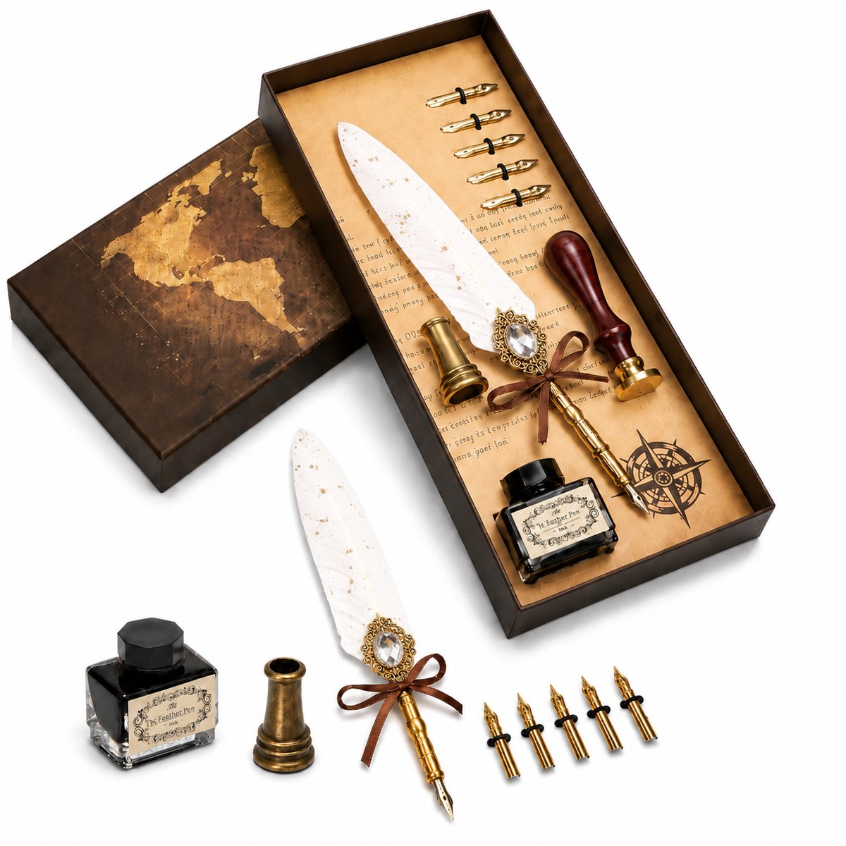 Sogiol® Kalligrafie Set - Kalligrafiepennen Set - 10-delige Dip Pen- Vulpen (met 5 vervangbare punten) - 15 ml inkt - Cadeau voor Mannen & Vrouwen - Wit