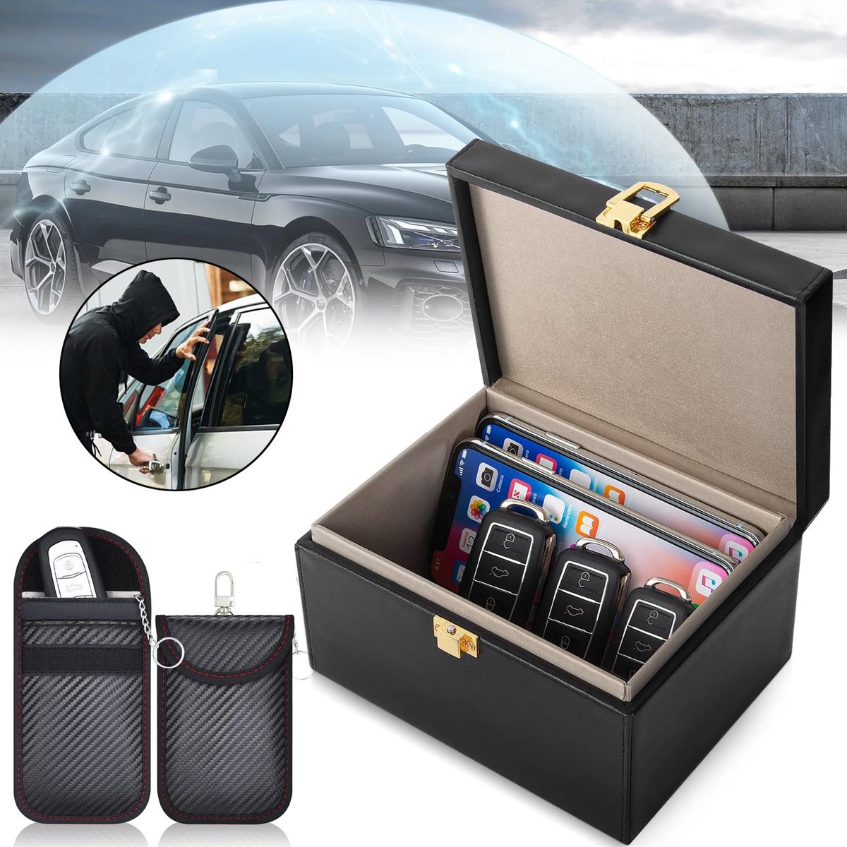 Faraday-Doos En -Etui - Sleutelloze Autosleutelkluis - Antidiefstal Signaalblokkerende Kooien - Faraday-Box Voor Autosleutels - RFID-Signaalblokkeringsbox