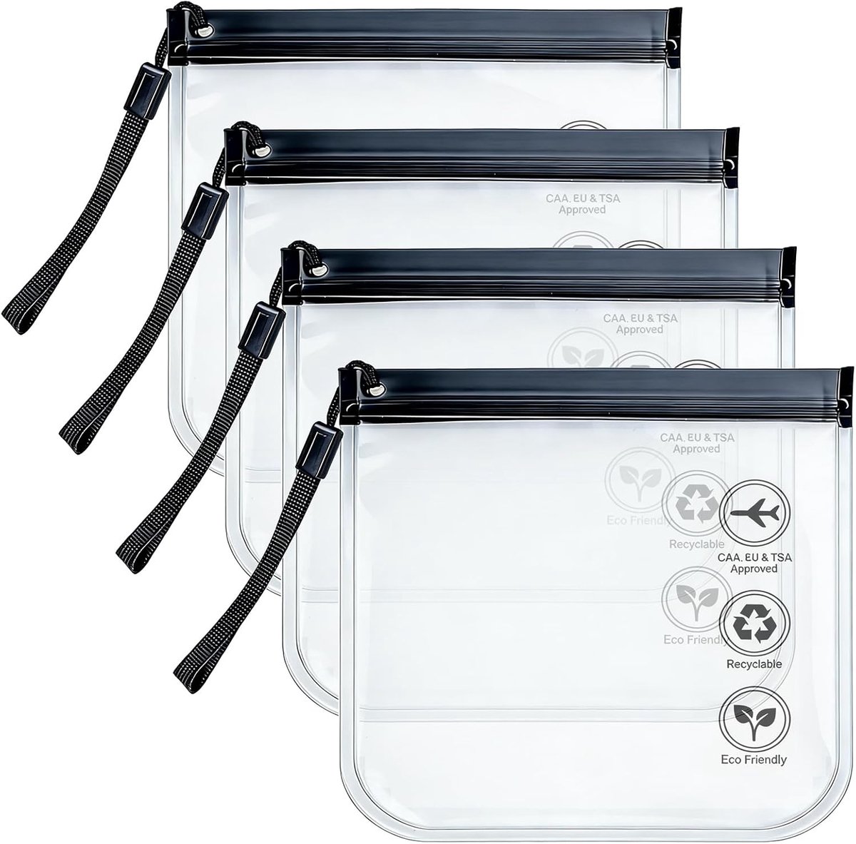 SnelShoppen - 4 Stuks Vliegtuig Liquid Bags 20x20cm, TSA Goedgekeurd, Waterdichte Transparante Toilettas voor Vloeistoffen in Handbagage, Reisaccessoi
