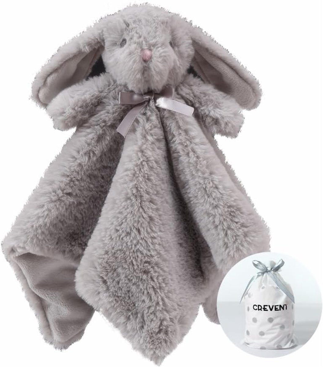 SnelShoppen - Cozy Plush Baby Safety Blanket - Schattige Cuddly Dekentje voor Baby Jongens en Meisjes - Minky Dots + Sherpa Rug - Grijze Konijn - 34x3