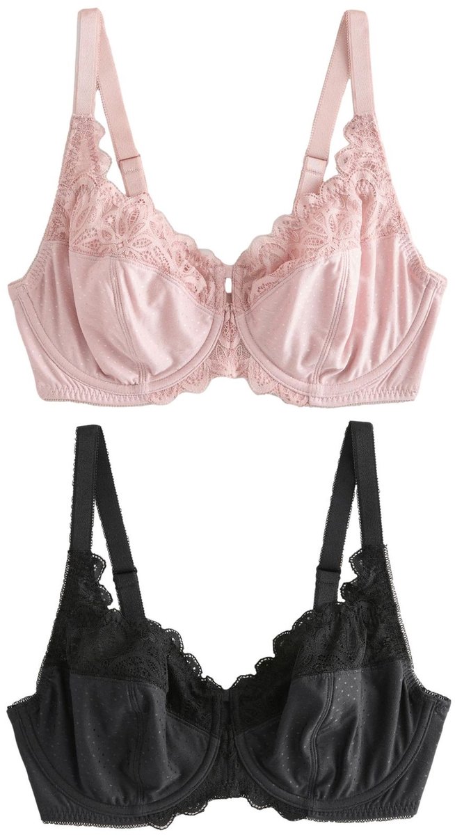Next Dames - Set van 2 DD+ beha's zonder vulling met volledige cups, van model en kant - Zwart