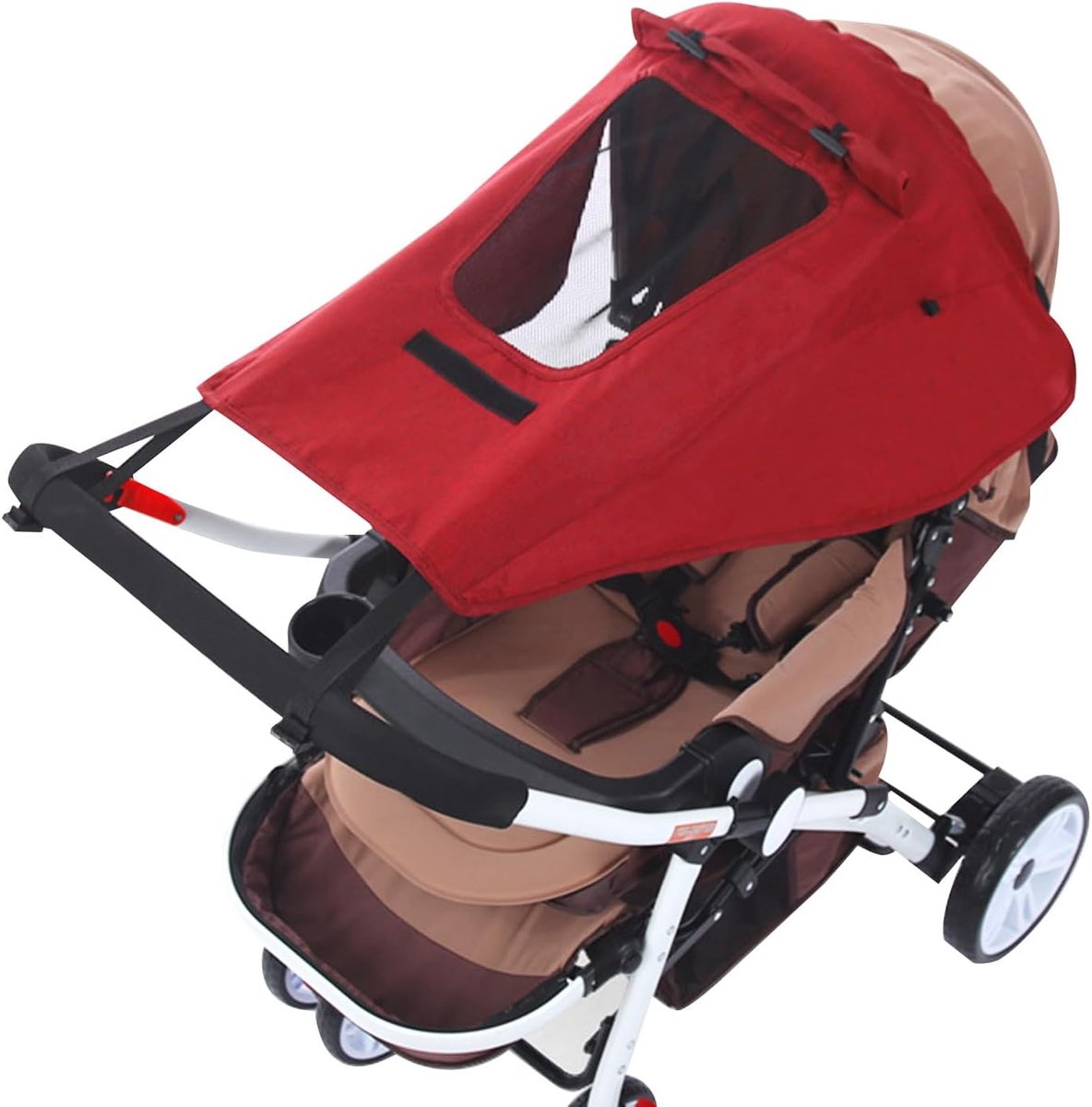 SnelShoppen - Pram Sun Shade Universele Buggy Zonnekap, Draagbaar en Eenvoudige Installatie, UV Bescherming, Dakraam Ontwerp, Wijnrood