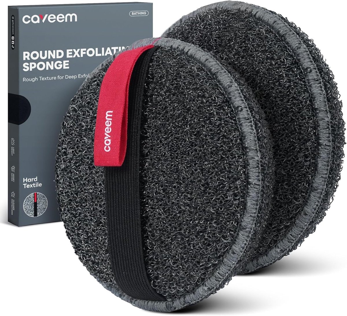 SnelShoppen - Exfoliërende Spons Rond Peeling Spons voor Dode Huid, 2 Stuks, Donkergrijs, Intensieve Lichaamspeeling, Coarse Fiber Structure