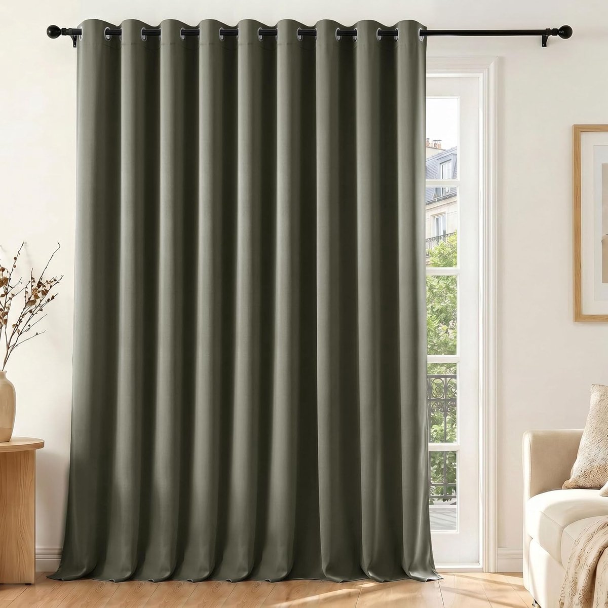 SnelShoppen - Blackout Gordijn Eyelet 300x260 cm, Warmte-isolerend en Geluidsabsorberend, Zacht en Elegant, Olijfgroen voor Slaapkamer en Woonkamer