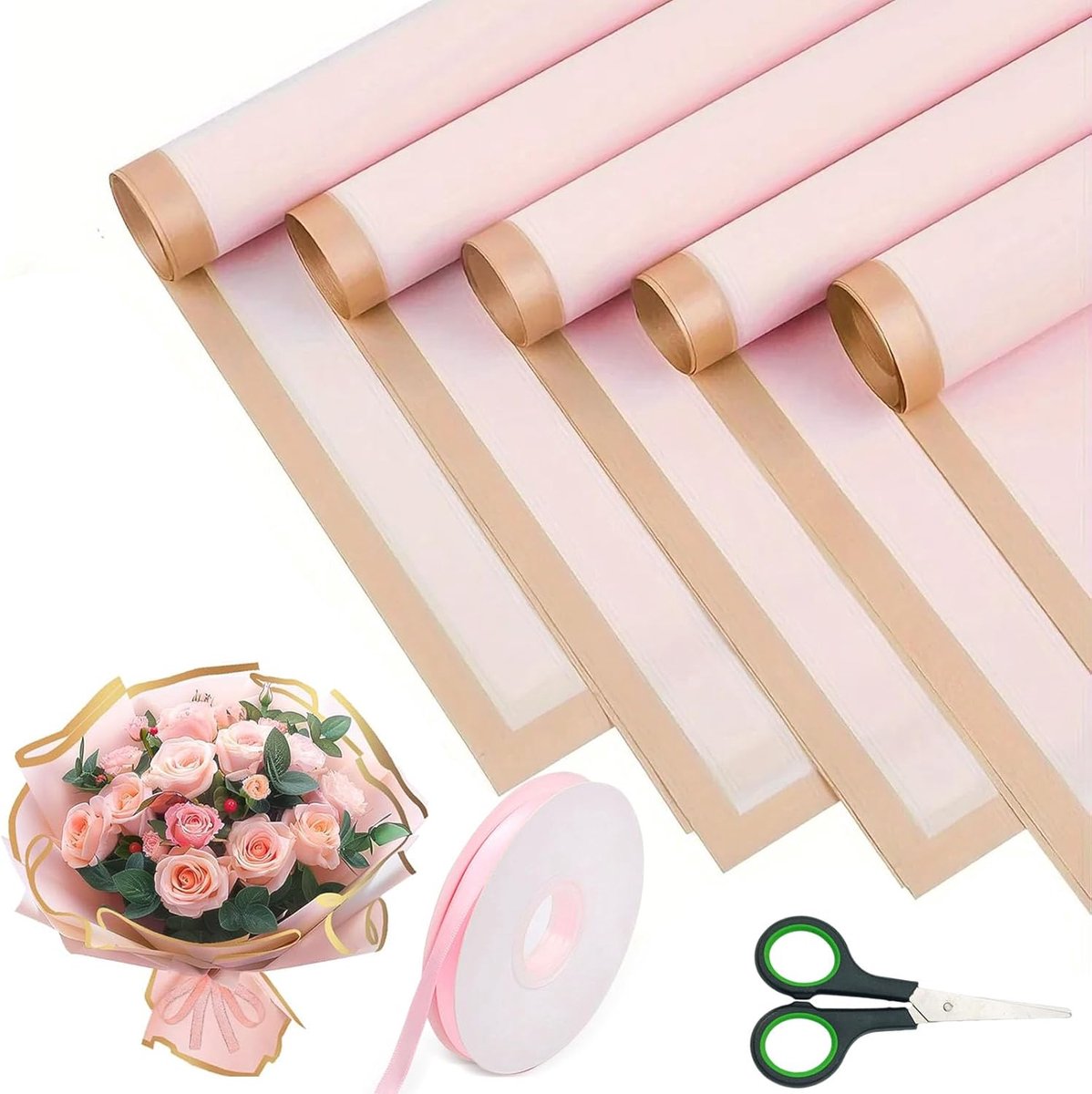 20 Vellen Waterdicht Cadeaupapier met Lint en Schaar voor Bloemen en Geschenken
