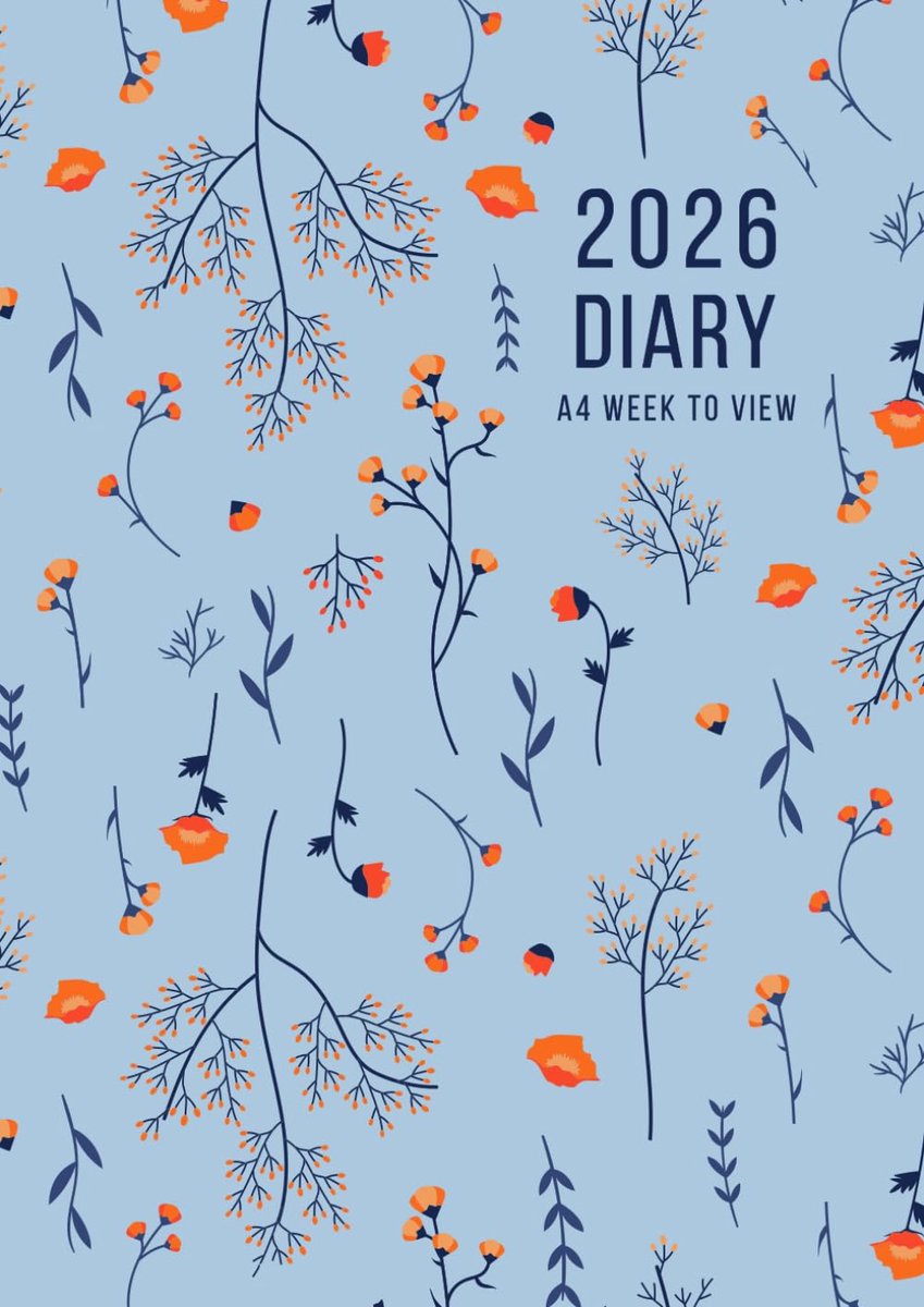 SnelShoppen - 2026 A4 Weekplanner - Dated Week to View Agenda met To-Do Lijsten en Notities - Blauw Bloemig Design - Persoonlijke Organiser voor 52 We