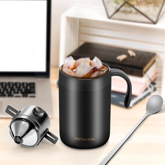 Ulisem - Reiskoffieset - 16 oz draagbare pour-over koffieset met roestvrijstalen beker - Dubbele wand vacuümisolatie - Opvouwbare roestvrijstalen filter zonder papier - Geschikt voor koud en warm - Perfect voor camping, reis en kantoor - Zwart — afbeelding 4