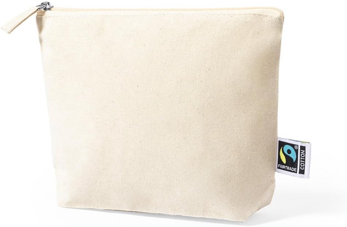 Thijox - Toilettas Dames 100% Katoen Fairtrade Gecertificeerd, Rits & Handvat, Make-uptas voor Reis, Cosmetica Organizer, 180 g/m² Natuurlijke Kleur