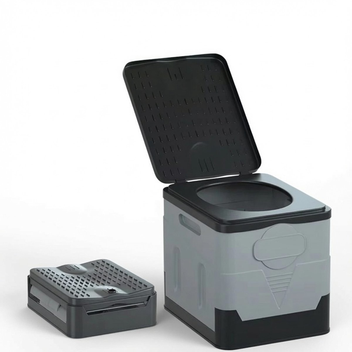 Mura Camping Toilet - Closet - Prullenbak - Opbergbox - kruk - WC - Bathroom - Multifunctioneel - Opvouwbaar - Donkergrijs