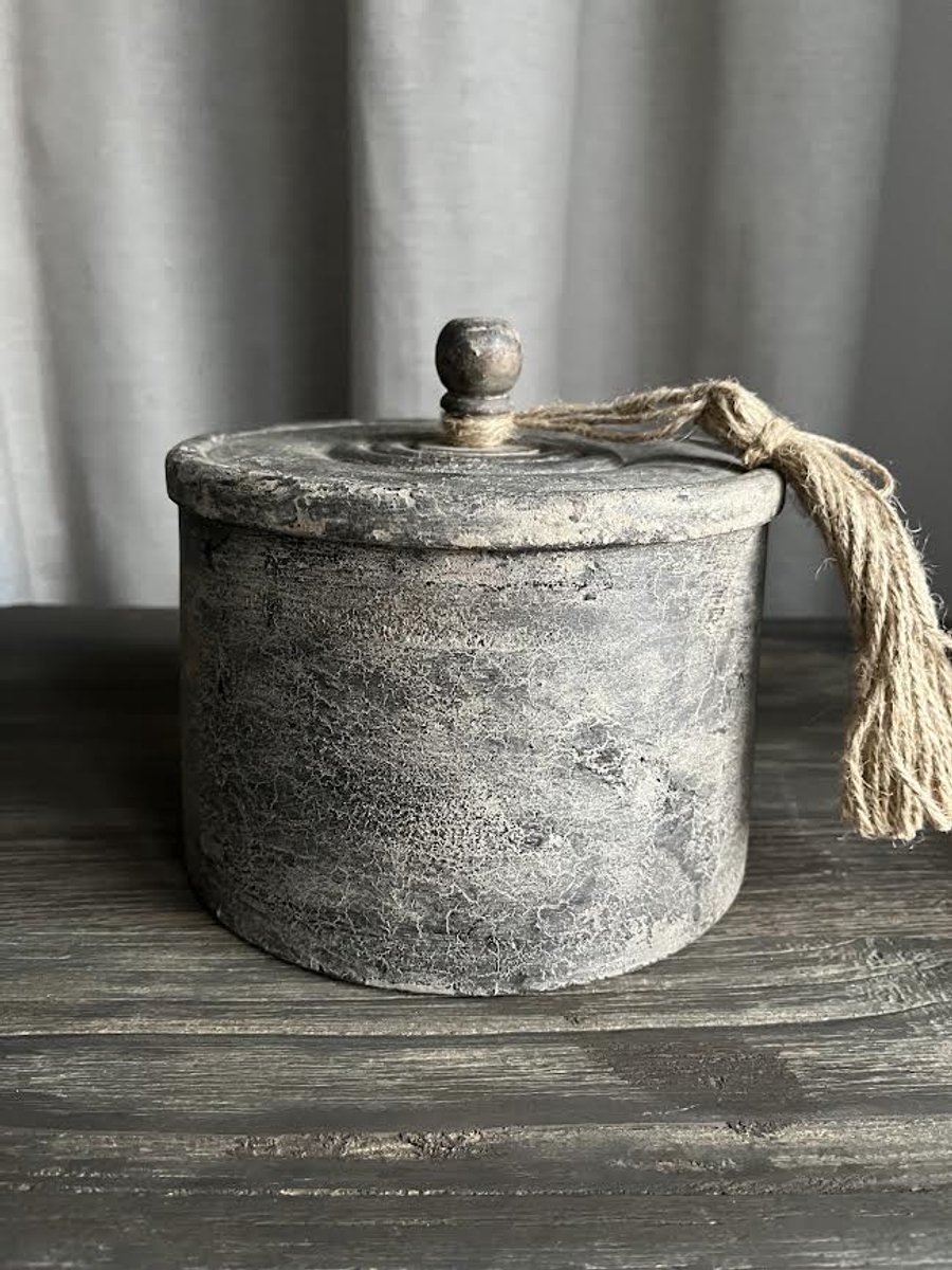 Houten potje met deksel en kwastje - 12x17 cm