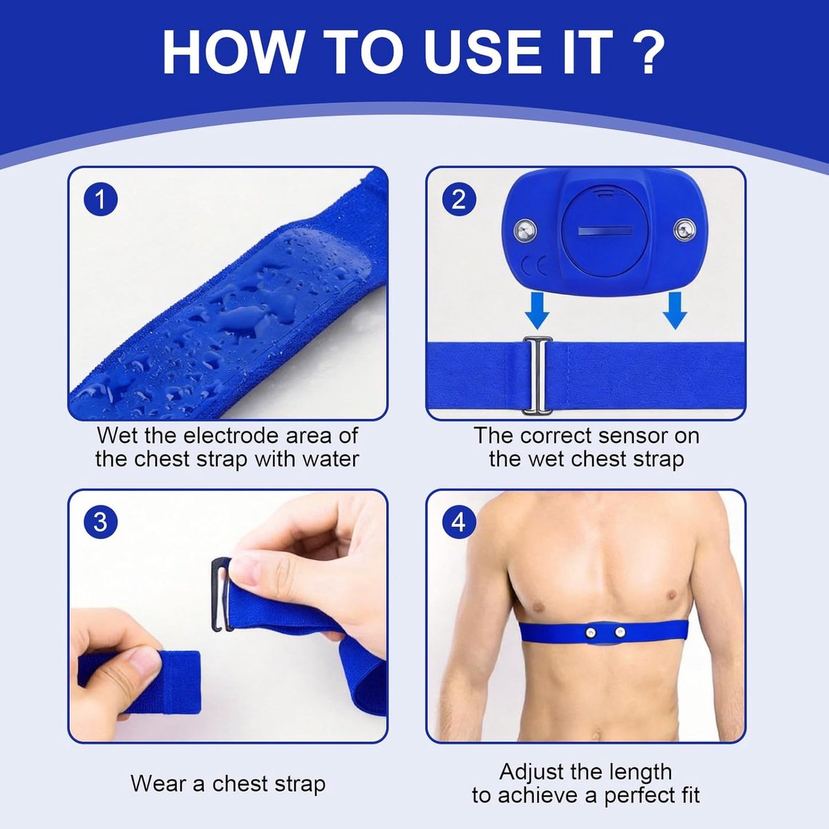 Thijox - Hartslagmeter Borstband Antislip Blauw - Comfortabele Reserveband voor Garmin Polar Wahoo - Verstelbaar 70-110 cm - ANT+ Bluetooth thumbnail 6