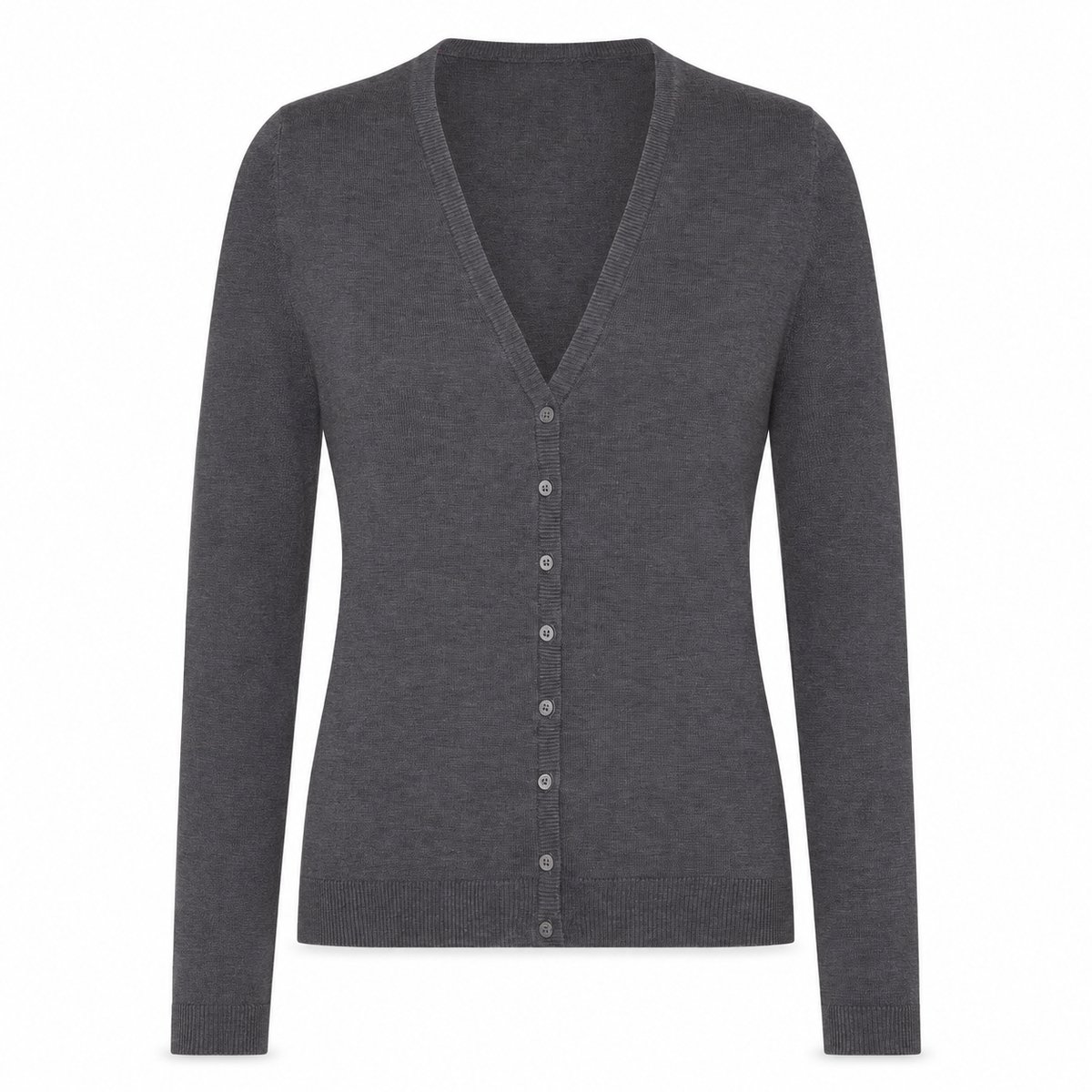 Dames vest met knopen - V-hals - Fijngebreid - Donkergrijs – Maat S